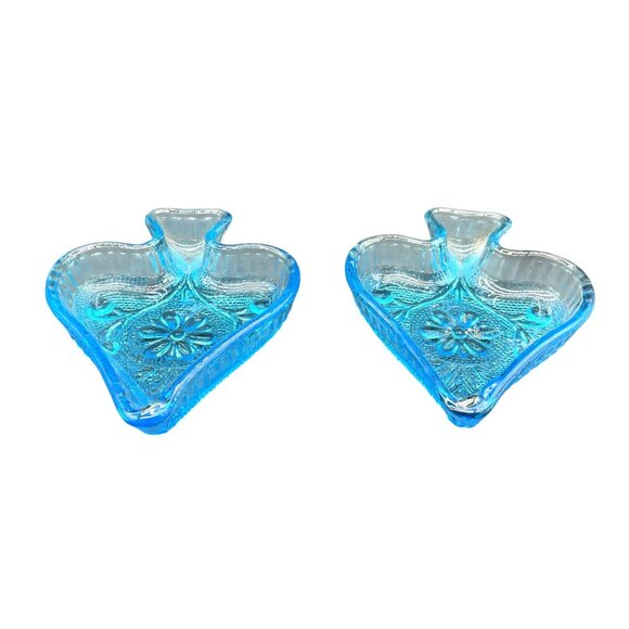 Vintage Indiana Glass 3D Colonial Blue Bridge Ashtray Trinket Dish Set Of 2 - Picture 2 of 5